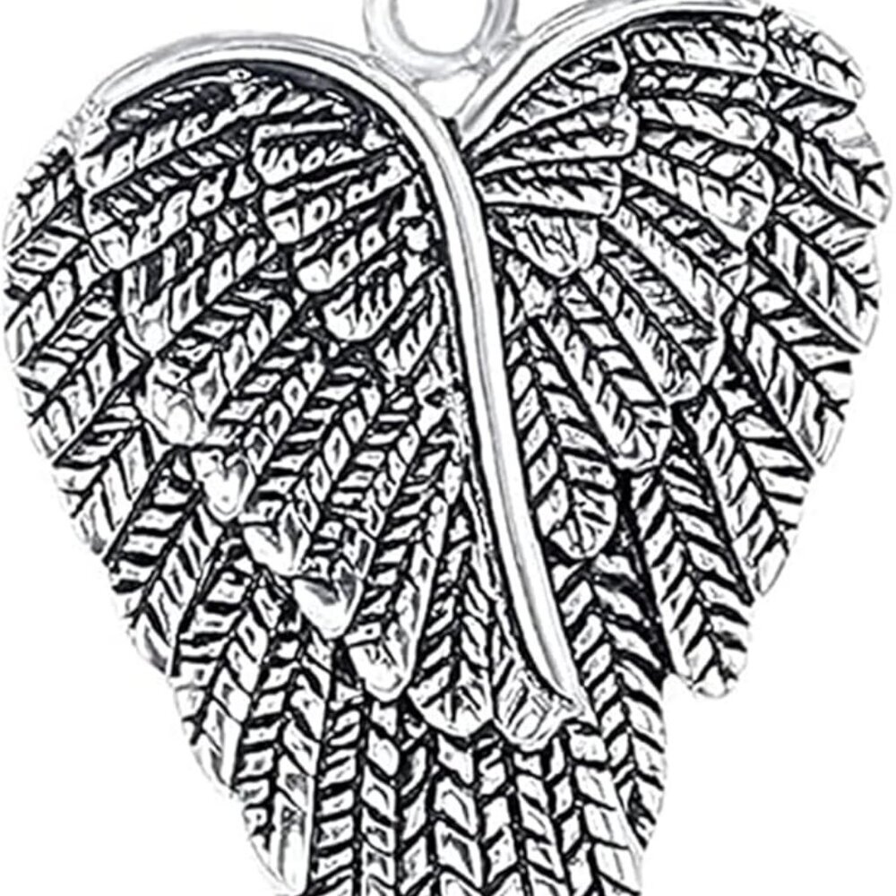 Sterling Silver Angel Wing Heart Necklace - Simulated White, Pink or Blue Opal -